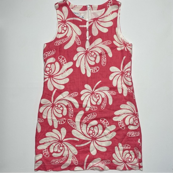 ISLAND COMPANY 100% Linen Castaway Shift Dress Pink White Tropical Floral Beach - Picture 3 of 7